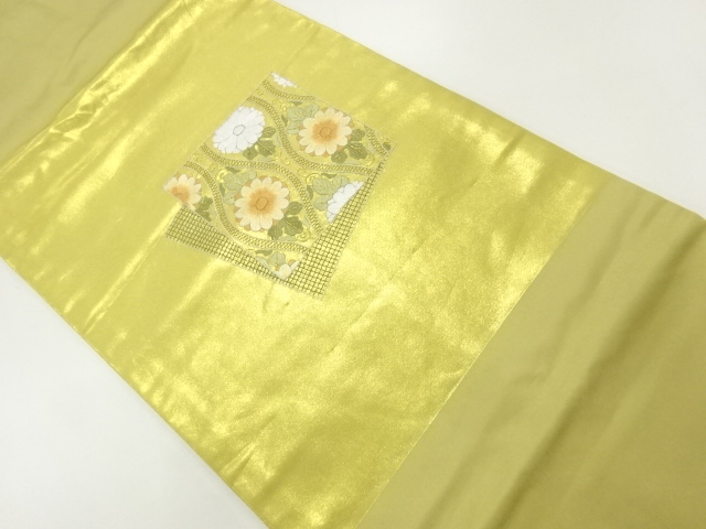 色紙に立涌・花模様刺繍名古屋帯